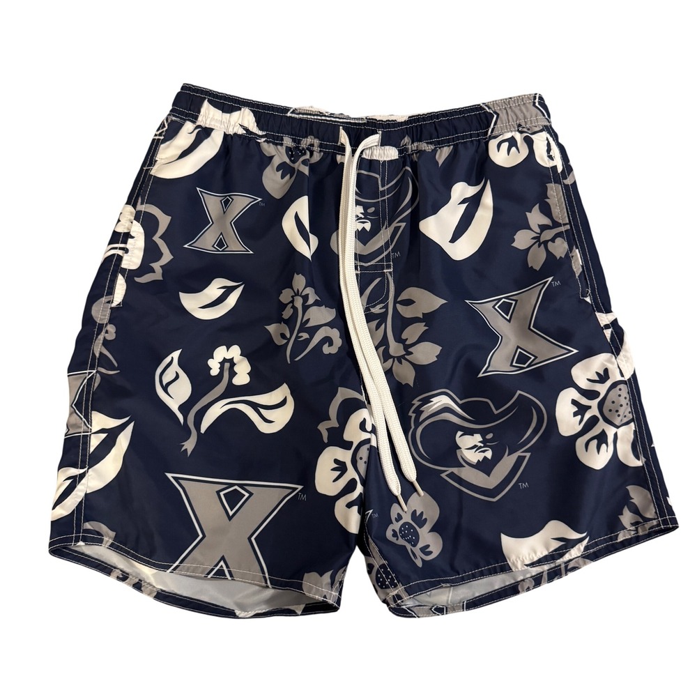 Wes and Willy Xavier Musketeers Hawaiian Swim Trunks Shorts Floral Mens M NCAA